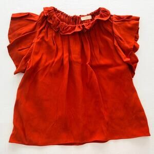 Ulla Johnson Monika Top Red Oxide Size 6 Flutter Short Sleeve Ruffle Work Casual